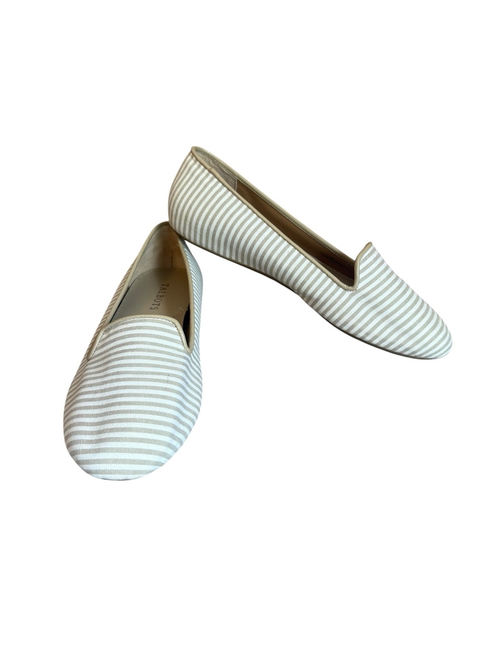 Talbots Cloth Tan White Striped  Zelda Ballet Flats Womens Size 7